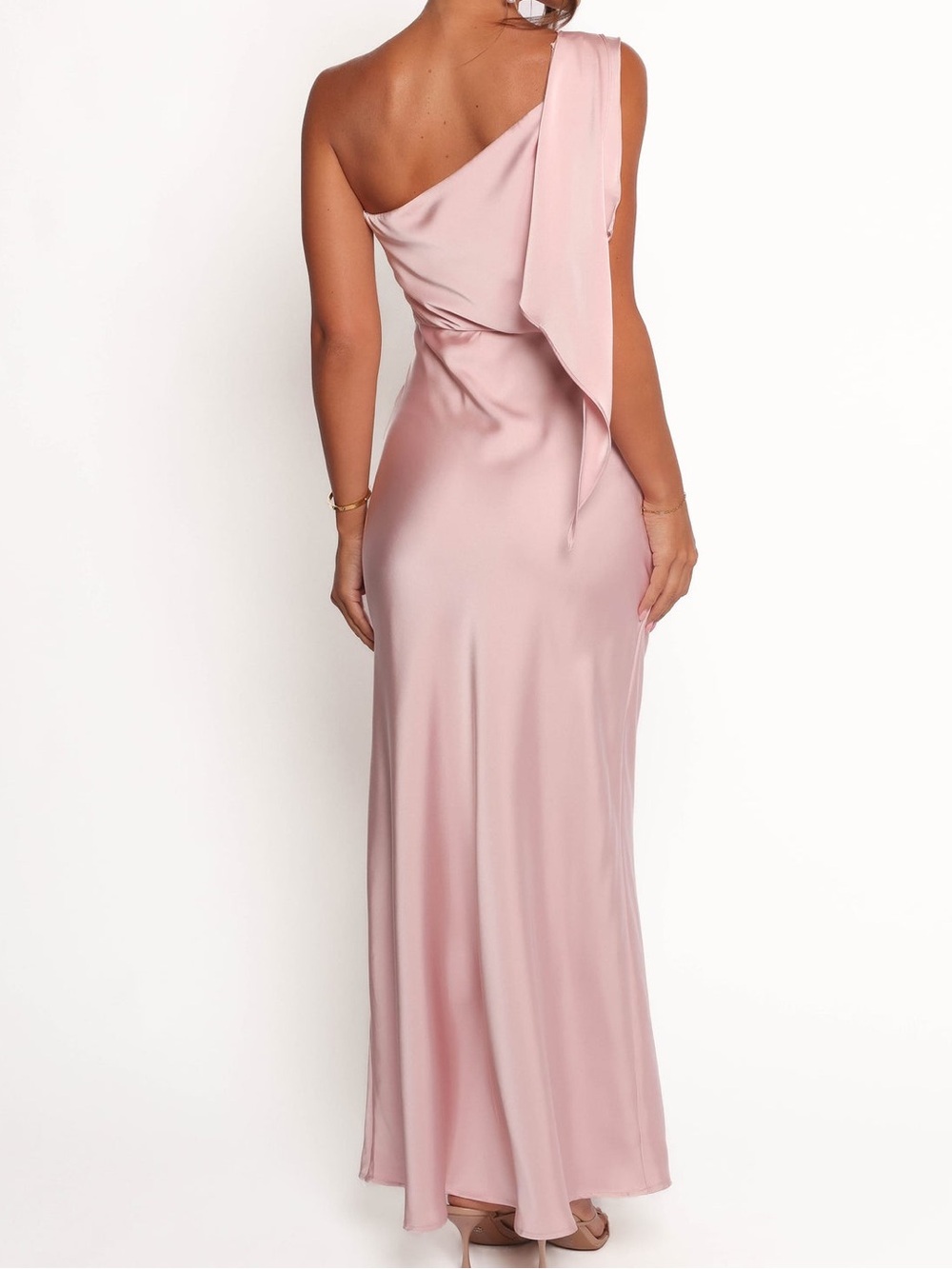 Petal & Pup One-Shoulder Satin Slip Dress in Blush Pink - Picture 3 of 4